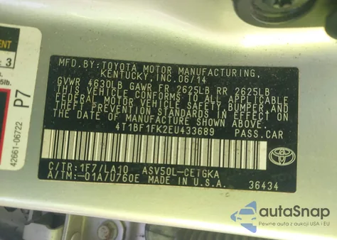 2014 Toyota Camry Xle из США, поврежденный, VIN 4T1BF1FK2EU433689